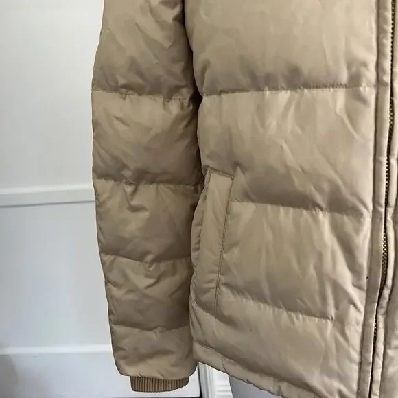 Y2K Vintage Juicy Couture Tan Puffer Jacket Faux Fur Hood Glam Winter Coat Small - Picture 3 of 9